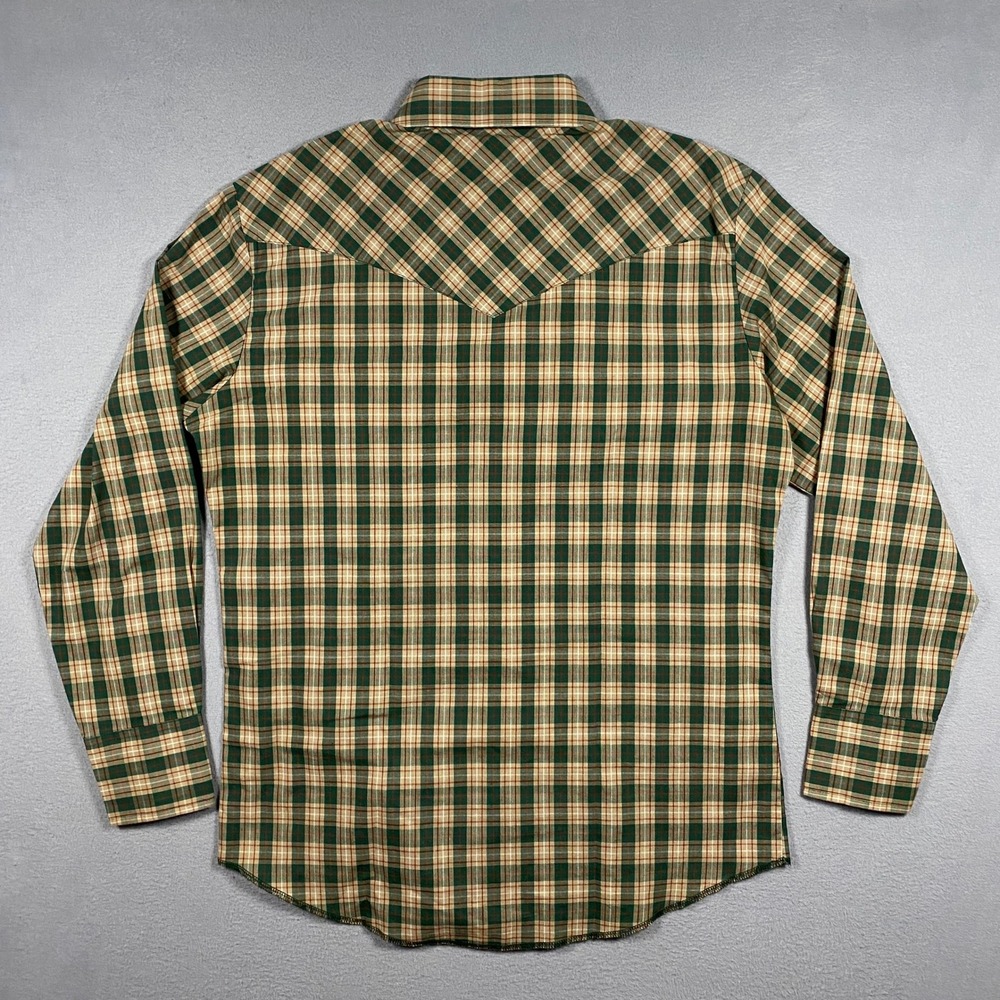 Wrangler Western Pearl Snap Mens M Green Plaid Button Down Long Sleeve Shirt - Picture 3 of 6